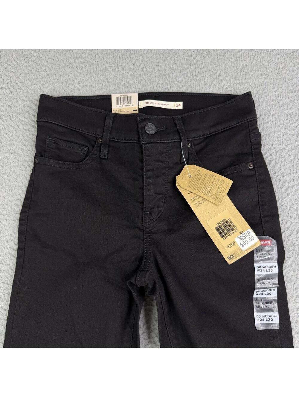 New Levis 311 Womens Size 24x30 Mid Rise Stretch Shaping Skinny Leg Jeans Black